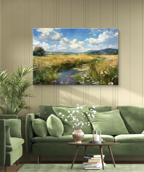 Rivière fleurie sous ciel d’été