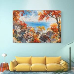 Toits d’automne sur la mer