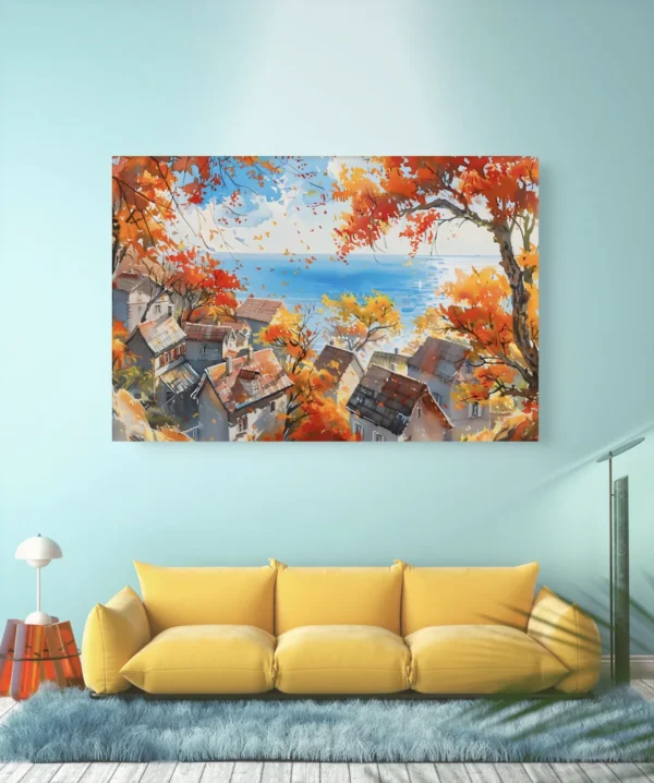 Toits d’automne sur la mer