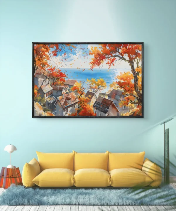 Toits d’automne sur la mer