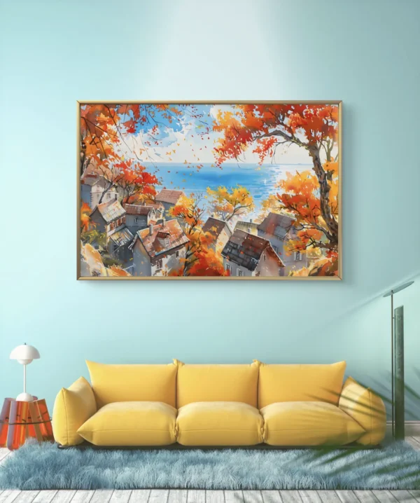 Toits d’automne sur la mer